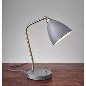 Grey Metal and Antique Brass Adjustable USB Port Desk Lamp