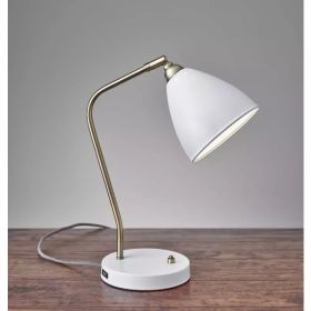 White Metal and Antique Brass Adjustable USB Port Desk Lamp