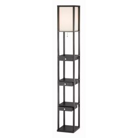 Three Drawer and Shelf Floor Lamp with Black Wood Finish