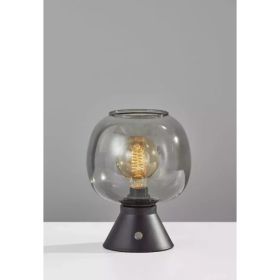 Smoked Glass Globe Shade with Vintage Edison Bulb and Matte Black Metal Table Lamp