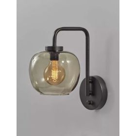 Smoked Glass Globe Shade with Vintage Edison Bulb and Matte Black Metal Wall Lamp