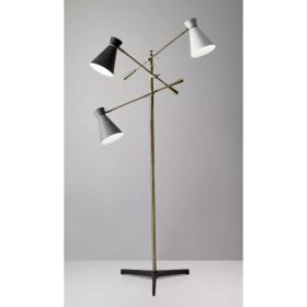 Three Arm Adjustable Floor Lamp in Brass Metal with Grey Black and White Shades