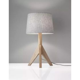 Natural Wood Tripod Base with Grey Felt Tapered Drum Shade Table Lamp