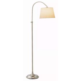 Brushed Steel Metal Floor Lamp with Adjustable Arc and Classic Linen Shade