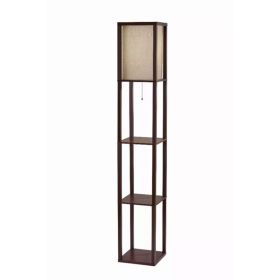 Floor Lamp with Walnut Wood Finish Storage Shelves