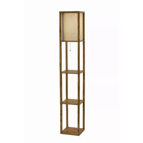 Floor Lamp with Natural Wood Finish Storage Shelves