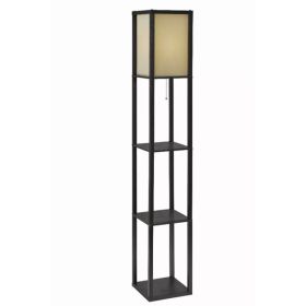 Floor Lamp with Black Wood Finish Storage Shelves