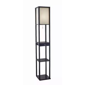 Black Wood Finish Floor Lamp with Display Shelf and Storage Drawer