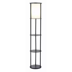 Black Wood Finish Floor Lamp with Circular Storage Shelves