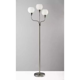 Floor Lamp Brushed Steel Metal Three Arm Adjustable Globes