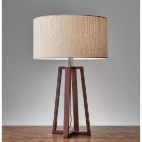 Walnut Wood Finish Linen Fabric Shade Table Lamp