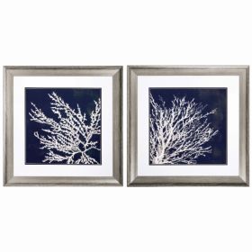 28" X 28" Silver Frame Coastal Coral (Set of 2)