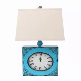 7" x 7" x 22" Blue, Vintage, Metal Clock Base - Table Lamp