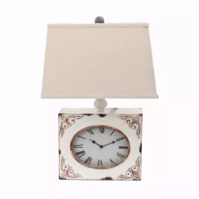 7" x 7" x 22" White, Vintage, Metal Clock Base - Table Lamp