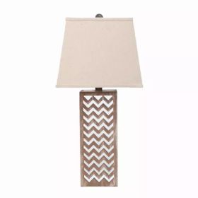 6" x 6" x 27.5" Tan, Metal, Mirror - Table Lamp