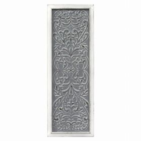 Distressed Gray Metal Embossed Wood Wall Decor