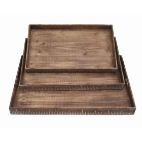 19" x 12" Brown Wood  Tray Set