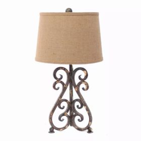 13" x 11" x 23.75" Bronze, Vintage Metal, Khaki Linen Shade - Table Lamp