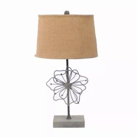 11" x 15" x 27.75" Tan, Country Cottage with Blooming Flower Pedestal - Table Lamp