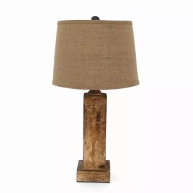 5.5" x 5.5" x 27" Brown, Rustic with Round Linen Shade - Table Lamp