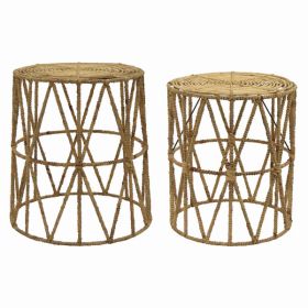 Plutus Brands Accent Table in Brown Natural Fiber Set