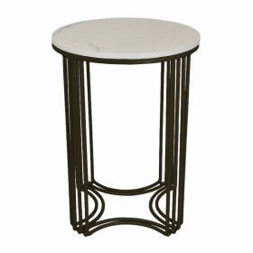 Plutus Brands Blk Metal Marble Top Plant Stand in Colored Metal