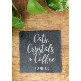 "Cats, Crystals + Coffee" Engraved Slate Coaster