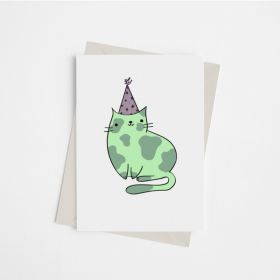 Cat with Party Hat - Greeting Card (Color: Bazaar, Country of Manufacture: United States)